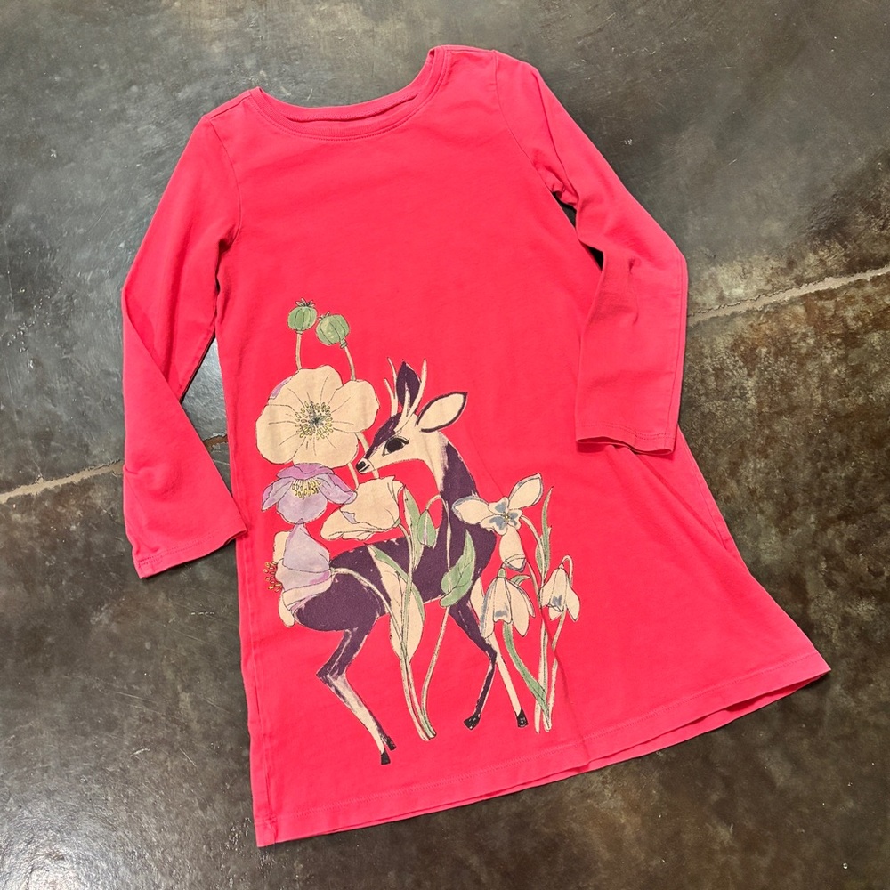 TEA Girls Pink Deer Graphic Cotton Dress